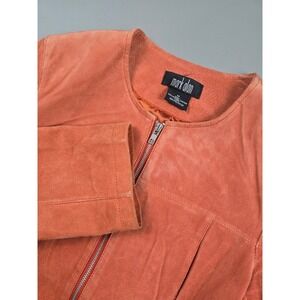 Mark Alan Womens Orange Genuine Leather Suede Zip Up Jacket Size Medium